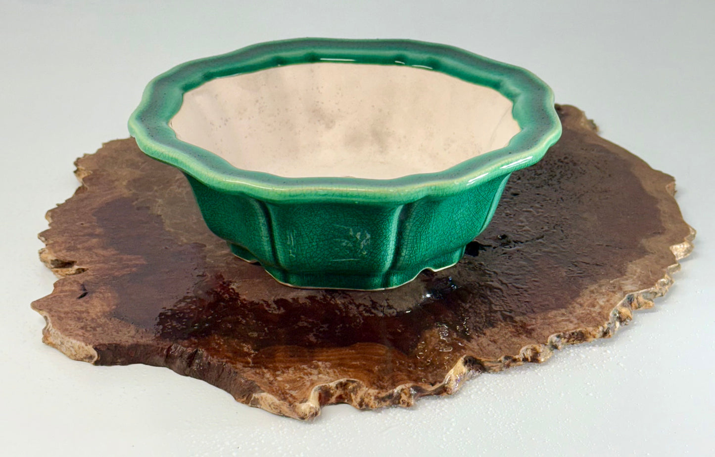 Chinese Yixing - Green Crackle/Inked Glazed Bonsai Pot.