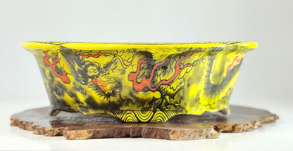 Chinese Yixing - Yellow Dragon Painted Bonsai Pot.