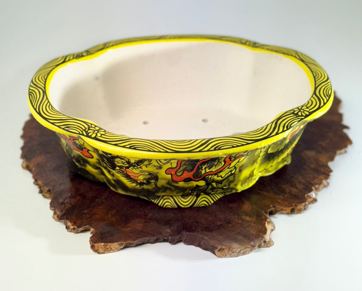 Chinese Yixing - Yellow Dragon Painted Bonsai Pot.