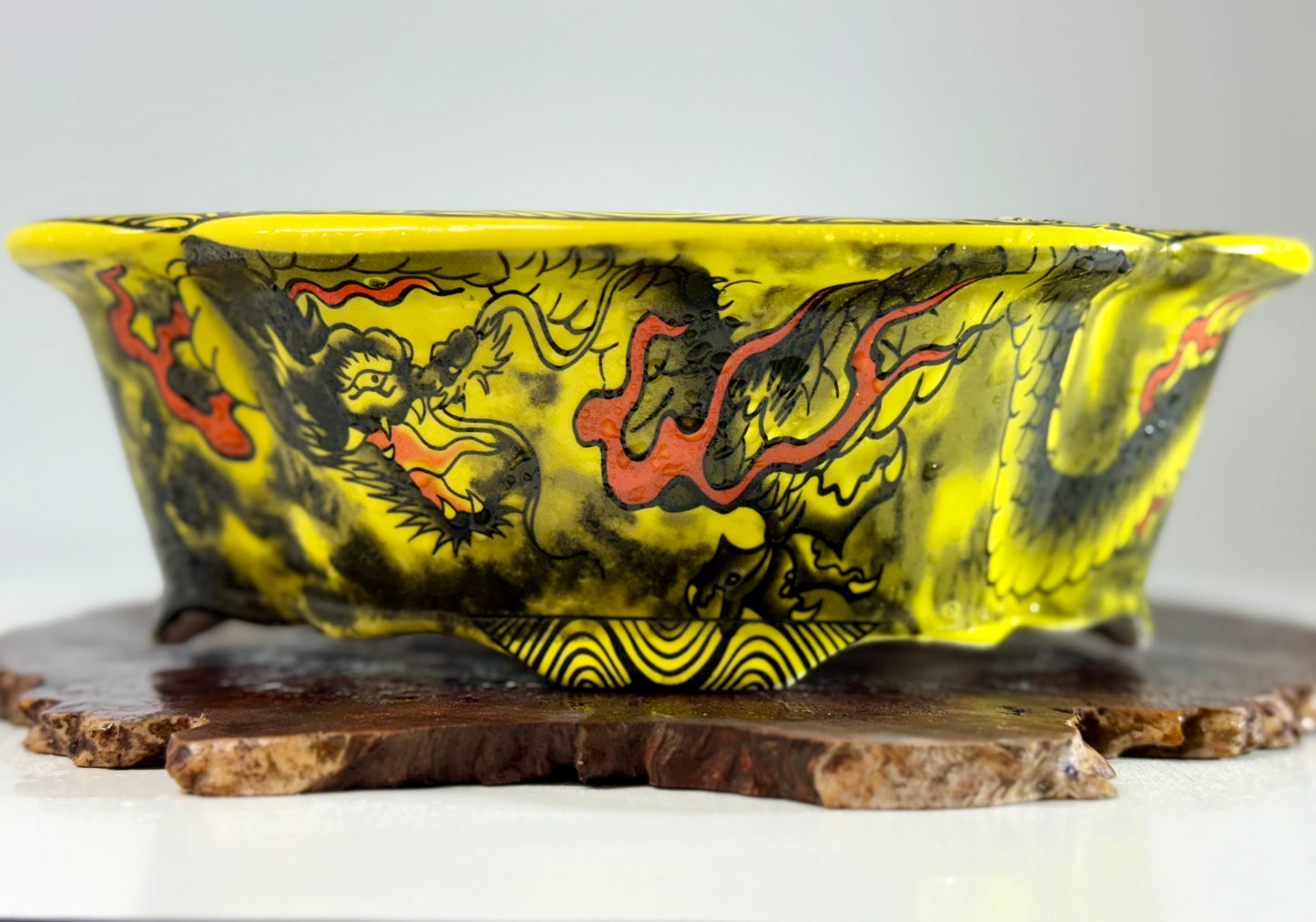 Chinese Yixing - Yellow Dragon Painted Bonsai Pot.