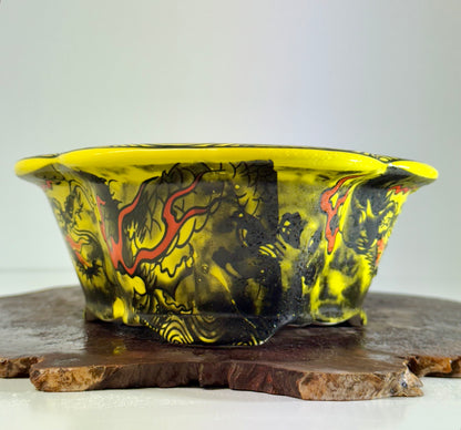 Chinese Yixing - Yellow Dragon Painted Bonsai Pot.