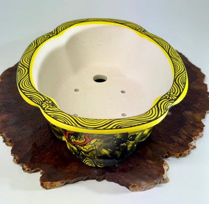 Chinese Yixing - Yellow Dragon Painted Bonsai Pot.