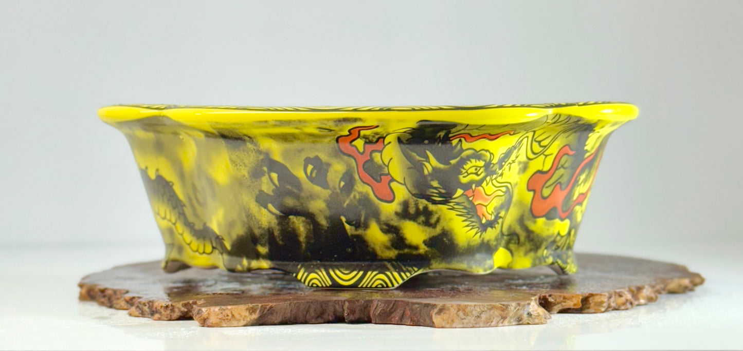 Chinese Yixing - Yellow Dragon Painted Bonsai Pot.
