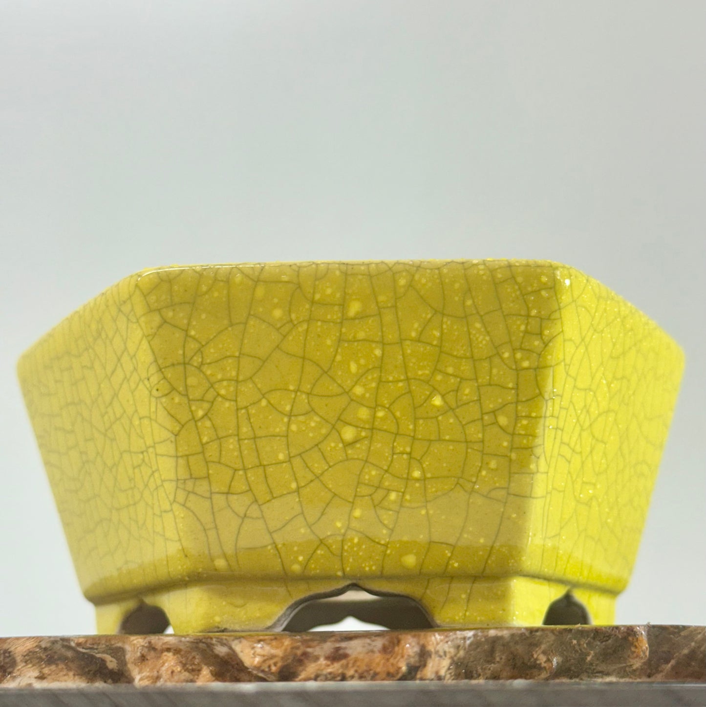 Chinese Yixing - Yellow Crackle/Inked Glazed Bonsai Pot.