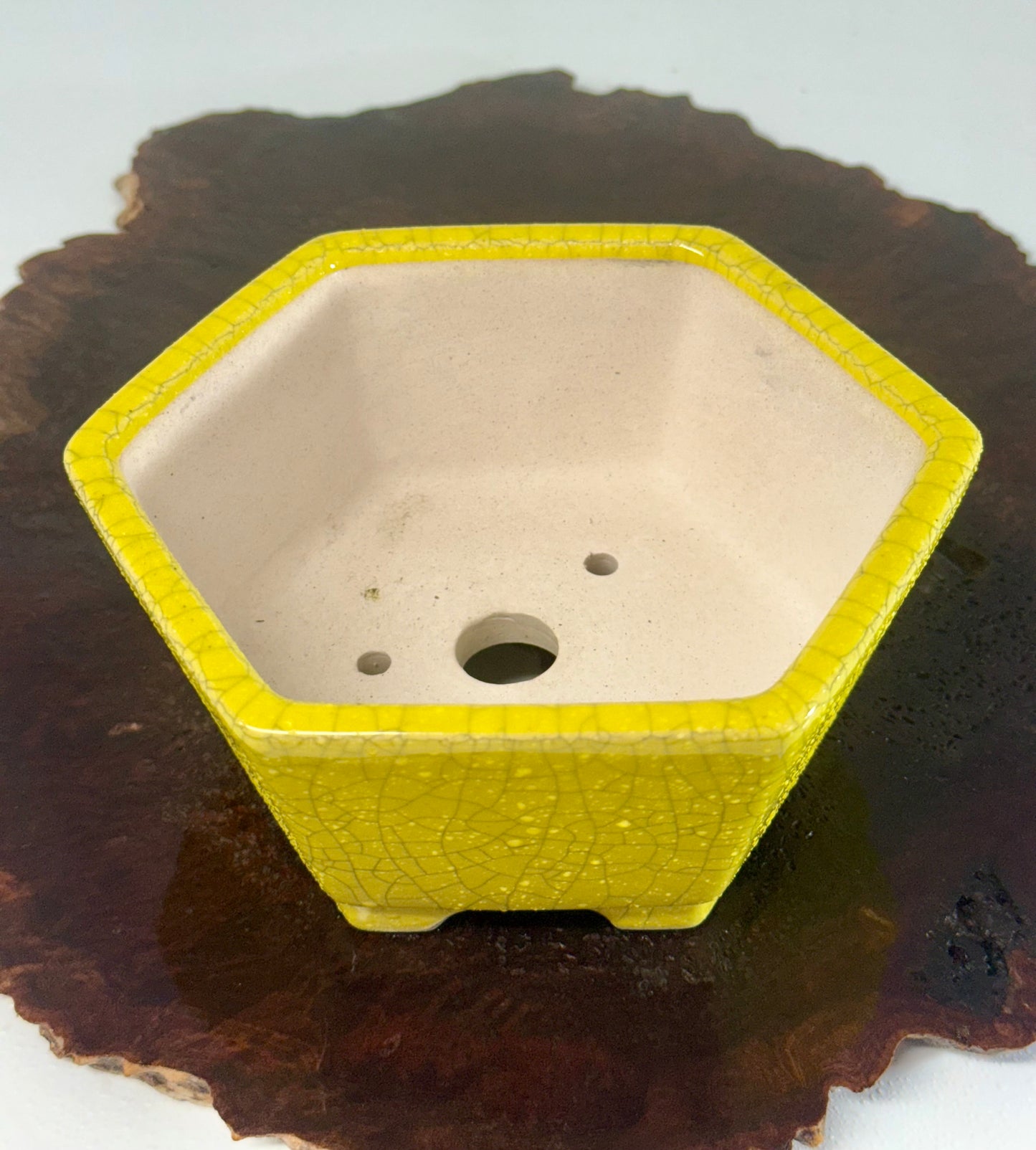 Chinese Yixing - Yellow Crackle/Inked Glazed Bonsai Pot.