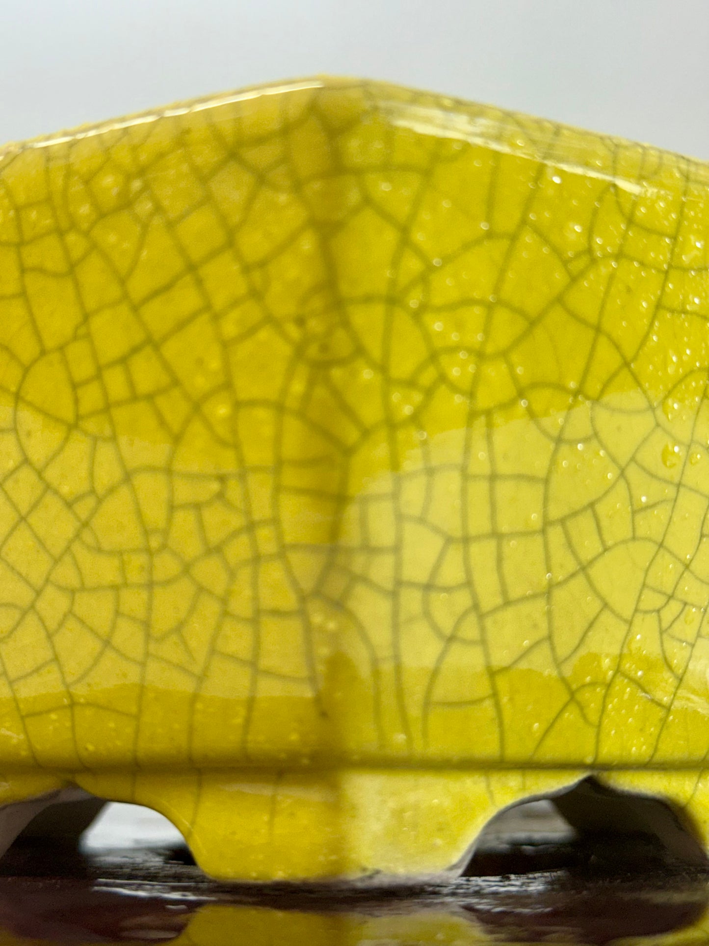 Chinese Yixing - Yellow Crackle/Inked Glazed Bonsai Pot.