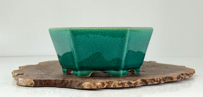 Chinese Yixing - Green Crackle/Inked Glazed Bonsai Pot.