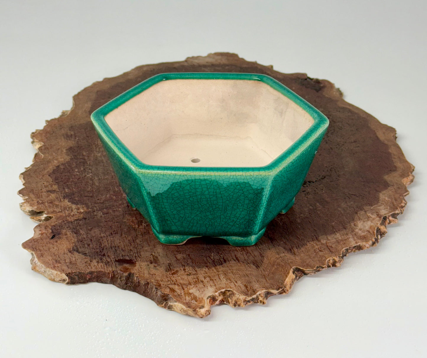 Chinese Yixing - Green Crackle/Inked Glazed Bonsai Pot.