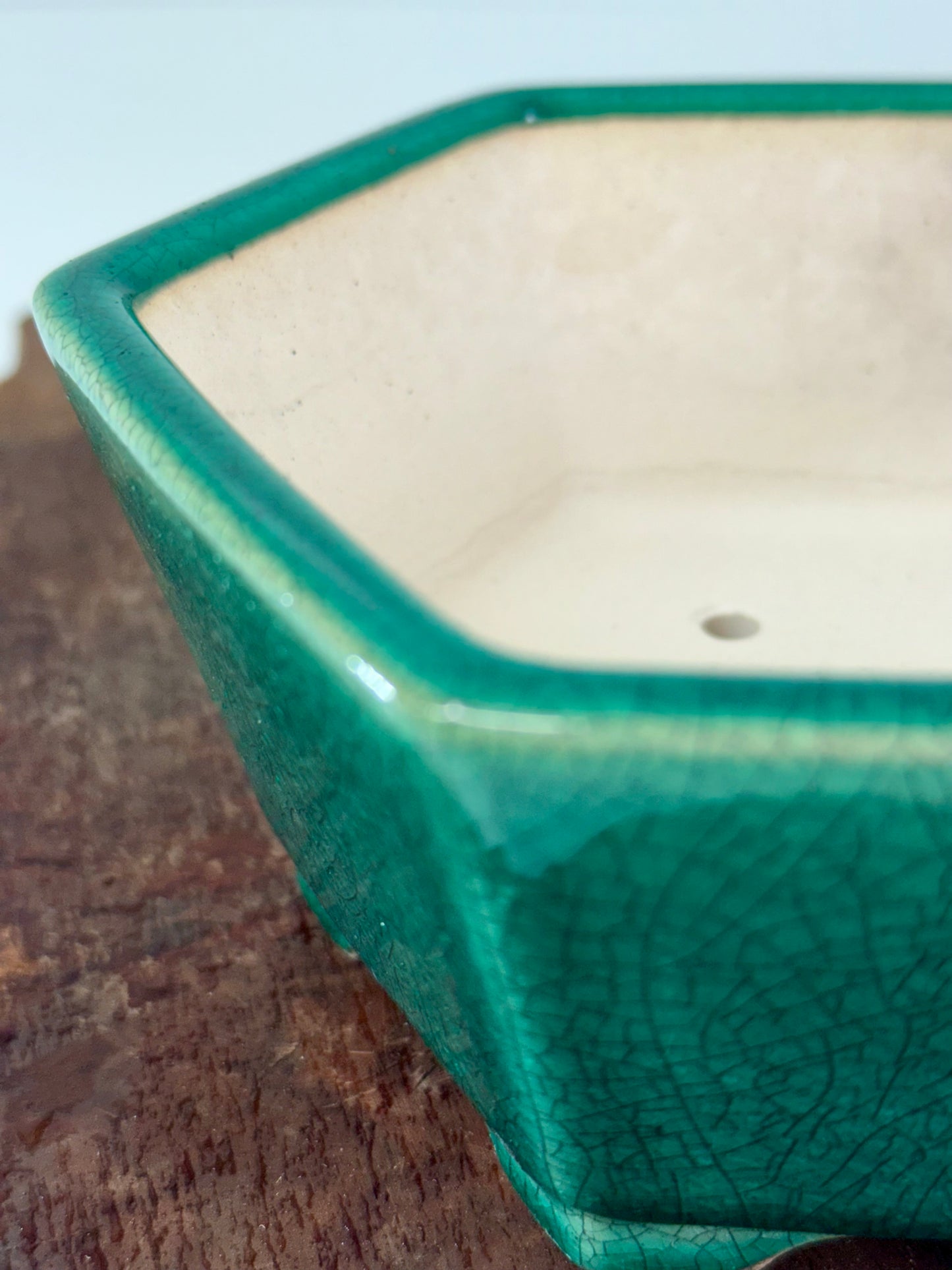 Chinese Yixing - Green Crackle/Inked Glazed Bonsai Pot.