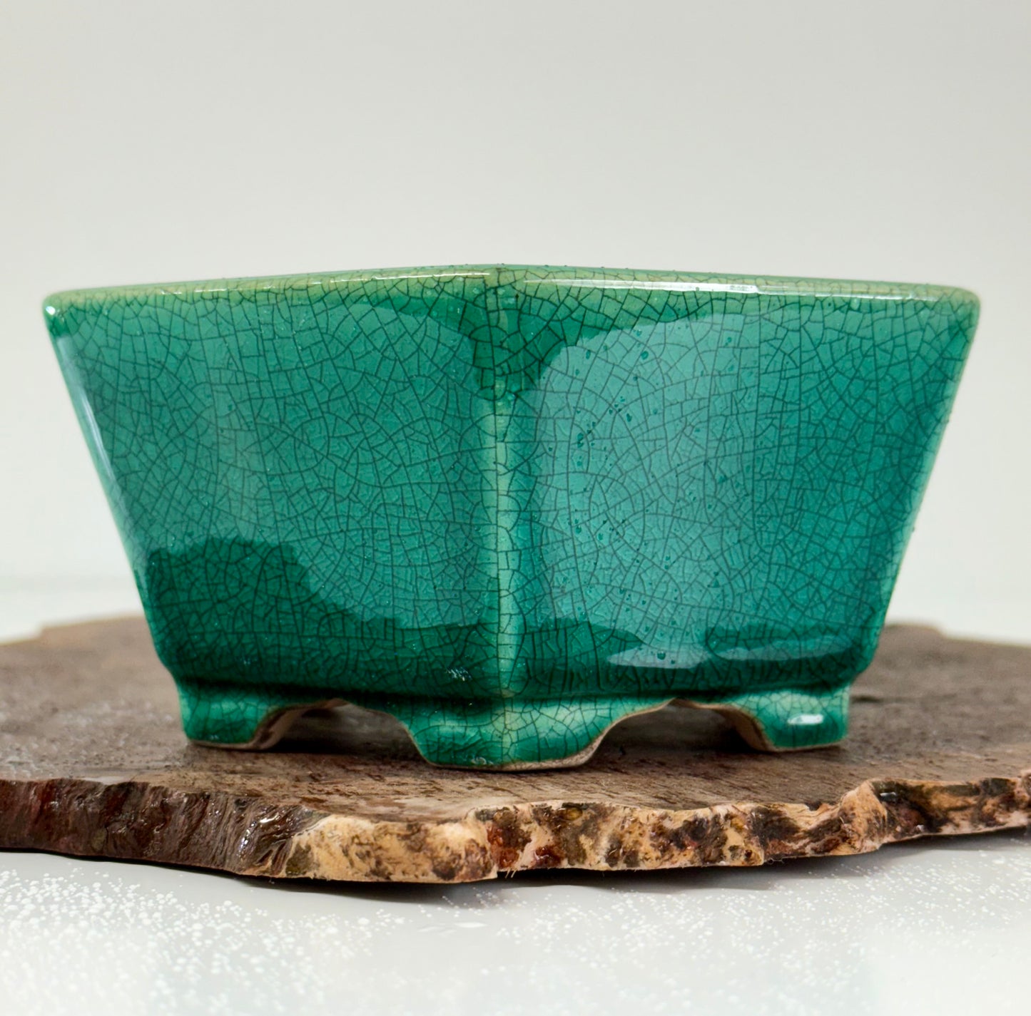 Chinese Yixing - Green Crackle/Inked Glazed Bonsai Pot.