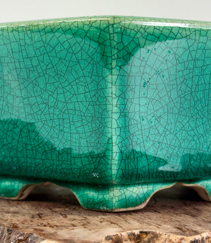 Chinese Yixing - Green Crackle/Inked Glazed Bonsai Pot.