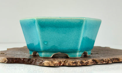 Chinese Yixing - Green Crackle/Inked Glazed Bonsai Pot.