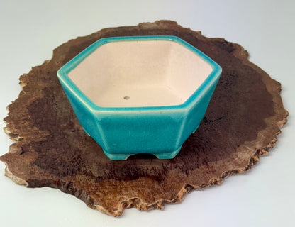 Chinese Yixing - Turquoise Crackle/Inked Glazed Bonsai Pot.