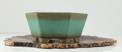 Chinese Yixing - Faded Green Crackle/Inked Glazed Bonsai Pot.