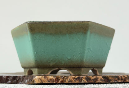 Chinese Yixing - Faded Green Crackle/Inked Glazed Bonsai Pot.