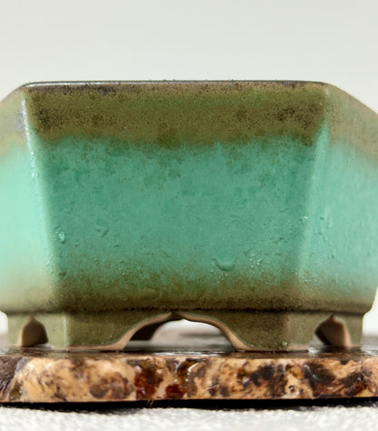 Chinese Yixing - Faded Green Crackle/Inked Glazed Bonsai Pot.