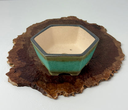 Chinese Yixing - Faded Green Crackle/Inked Glazed Bonsai Pot.