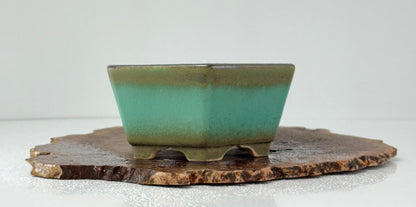 Chinese Yixing - Faded Green Crackle/Inked Glazed Bonsai Pot.