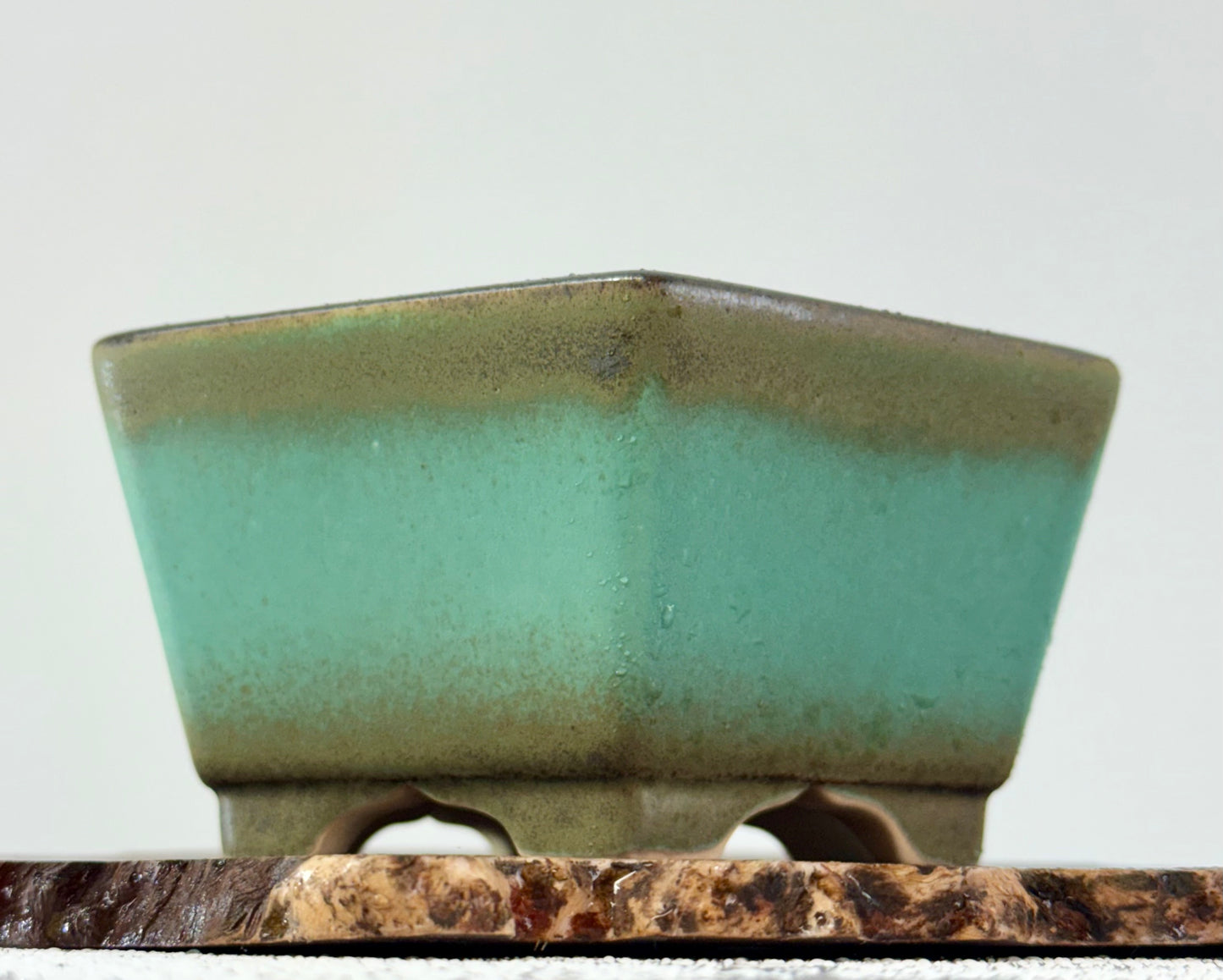 Chinese Yixing - Faded Green Crackle/Inked Glazed Bonsai Pot.