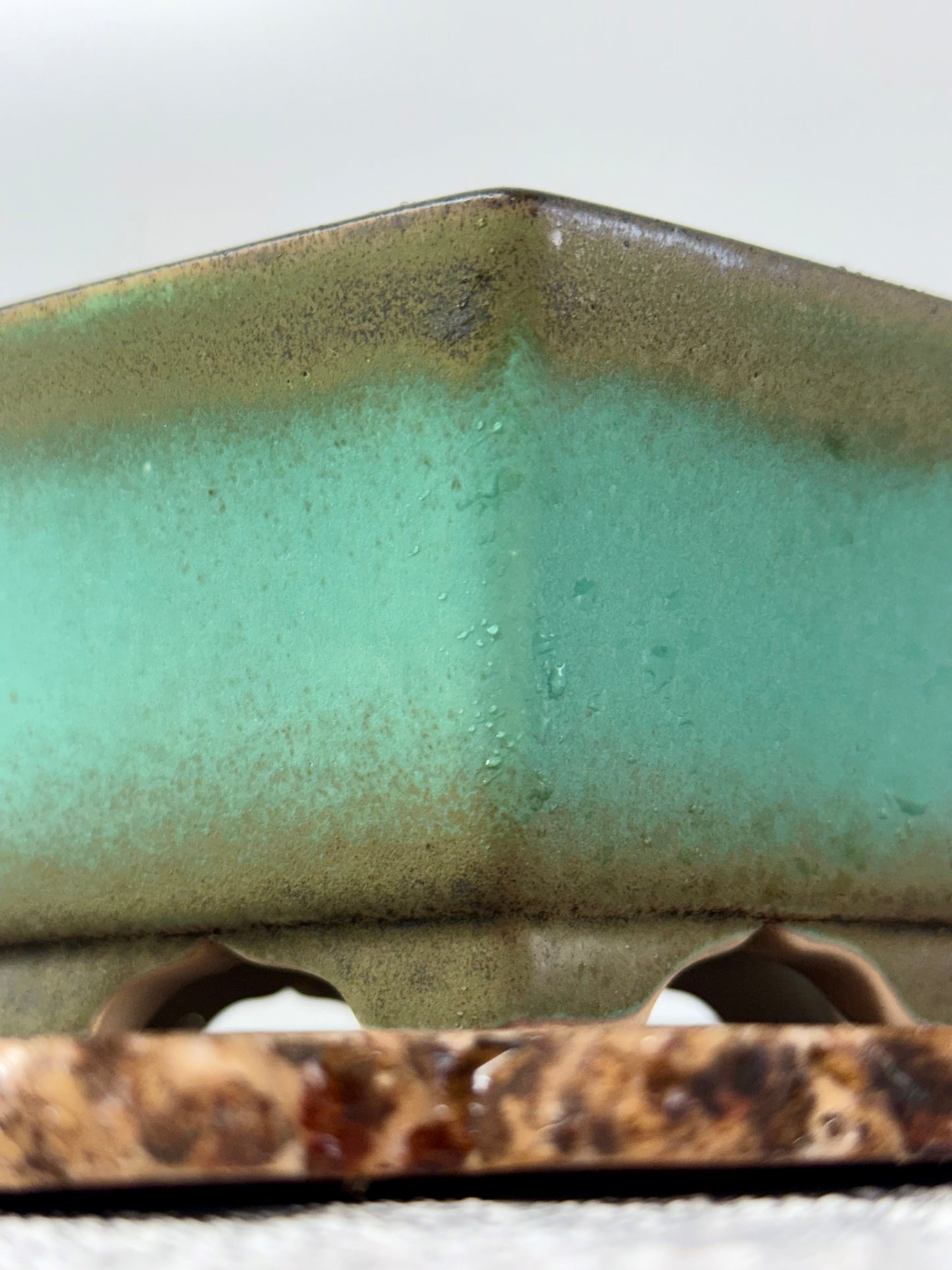 Chinese Yixing - Faded Green Crackle/Inked Glazed Bonsai Pot.