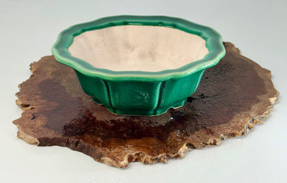 Chinese Yixing - Green Crackle/Inked Glazed Bonsai Pot.