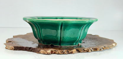 Chinese Yixing - Green Crackle/Inked Glazed Bonsai Pot.