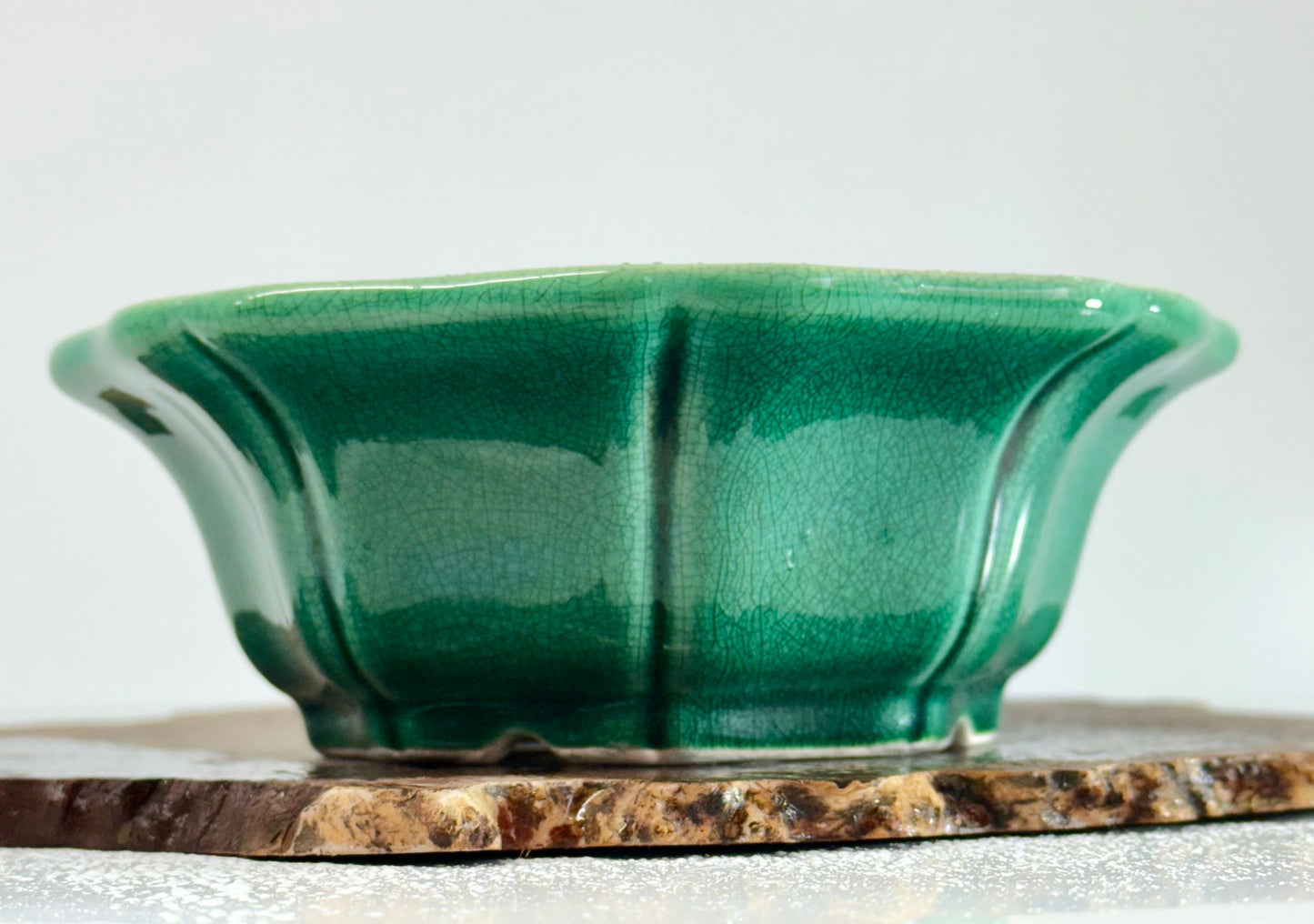Chinese Yixing - Green Crackle/Inked Glazed Bonsai Pot.