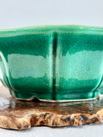 Chinese Yixing - Green Crackle/Inked Glazed Bonsai Pot.