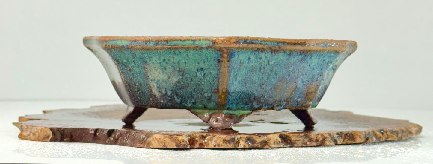 Chinese Yixing - Wood Fired Premium Nameko Glazed Bonsai Pot.