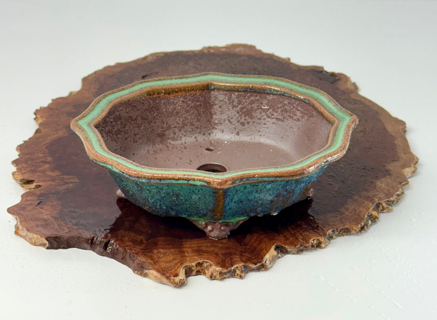 Chinese Yixing - Wood Fired Premium Nameko Glazed Bonsai Pot.