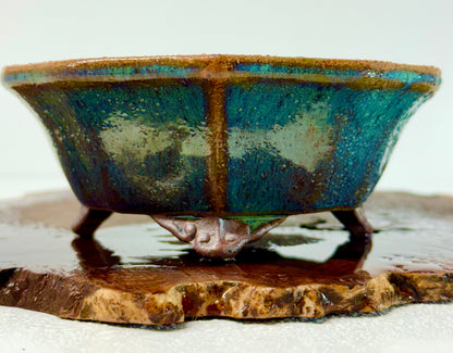 Chinese Yixing - Wood Fired Premium Nameko Glazed Bonsai Pot.