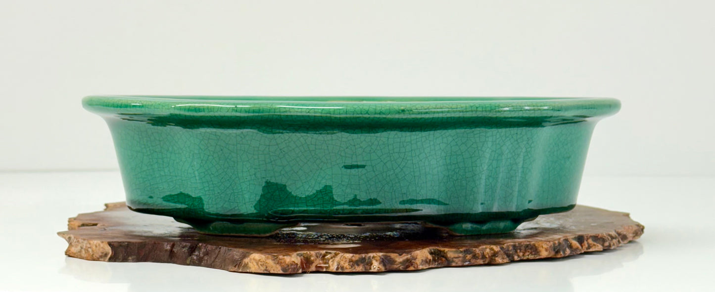 Chinese Yixing - Green Crackle/Inked Glazed Bonsai Pot.