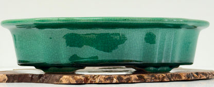 Chinese Yixing - Green Crackle/Inked Glazed Bonsai Pot.