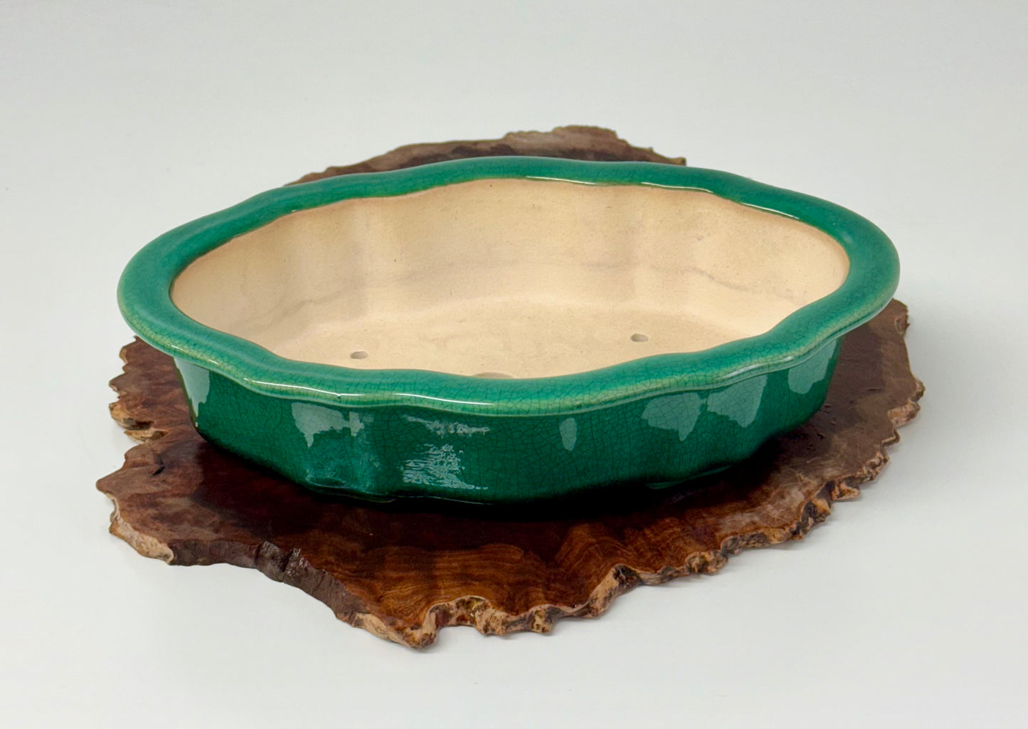 Chinese Yixing - Green Crackle/Inked Glazed Bonsai Pot.