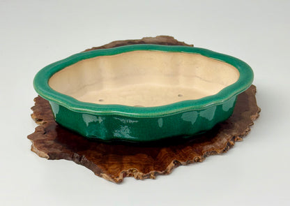 Chinese Yixing - Green Crackle/Inked Glazed Bonsai Pot.