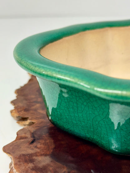 Chinese Yixing - Green Crackle/Inked Glazed Bonsai Pot.