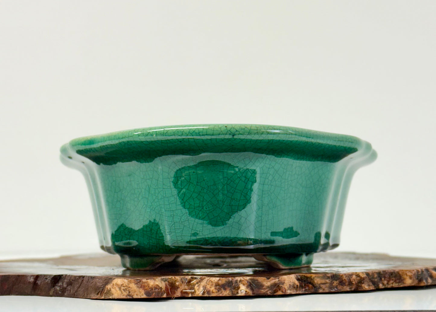 Chinese Yixing - Green Crackle/Inked Glazed Bonsai Pot.