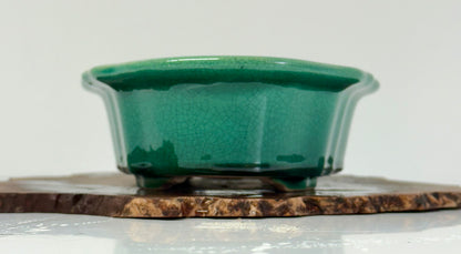 Chinese Yixing - Green Crackle/Inked Glazed Bonsai Pot.