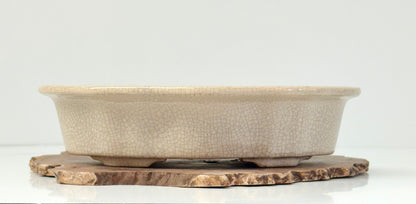 Chinese Yixing - Cream Crackle/Inked Glazed Bonsai Pot.