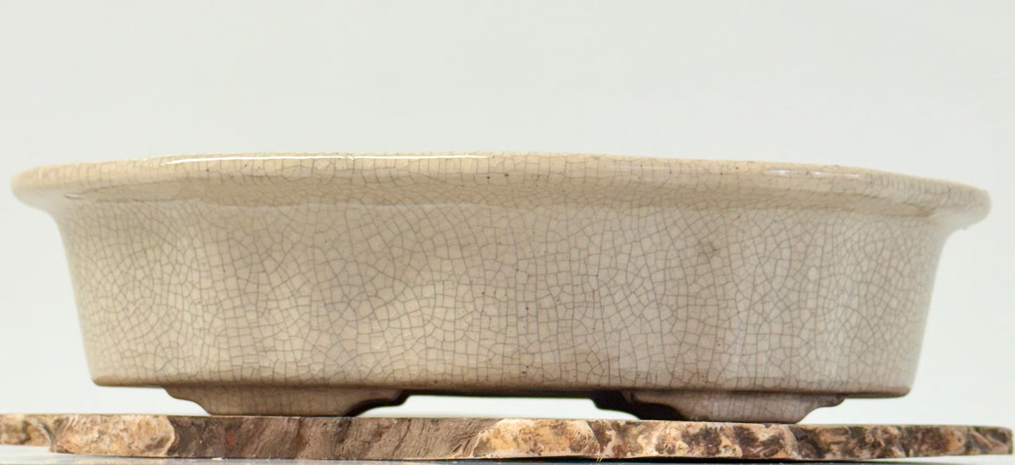 Chinese Yixing - Cream Crackle/Inked Glazed Bonsai Pot.