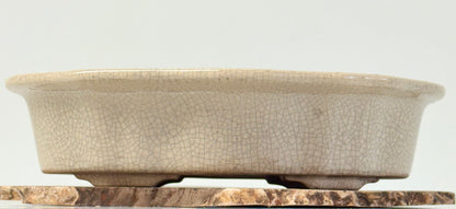 Chinese Yixing - Cream Crackle/Inked Glazed Bonsai Pot.