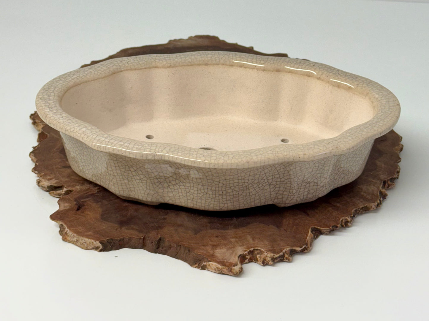 Chinese Yixing - Cream Crackle/Inked Glazed Bonsai Pot.