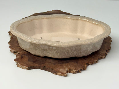 Chinese Yixing - Cream Crackle/Inked Glazed Bonsai Pot.