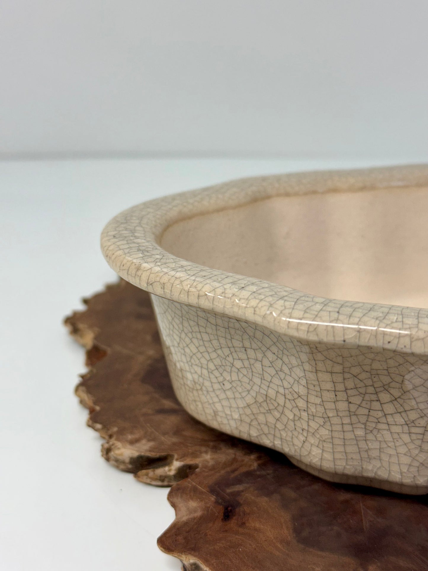 Chinese Yixing - Cream Crackle/Inked Glazed Bonsai Pot.