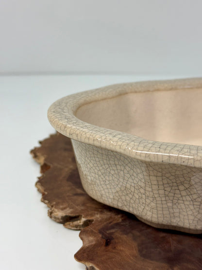 Chinese Yixing - Cream Crackle/Inked Glazed Bonsai Pot.