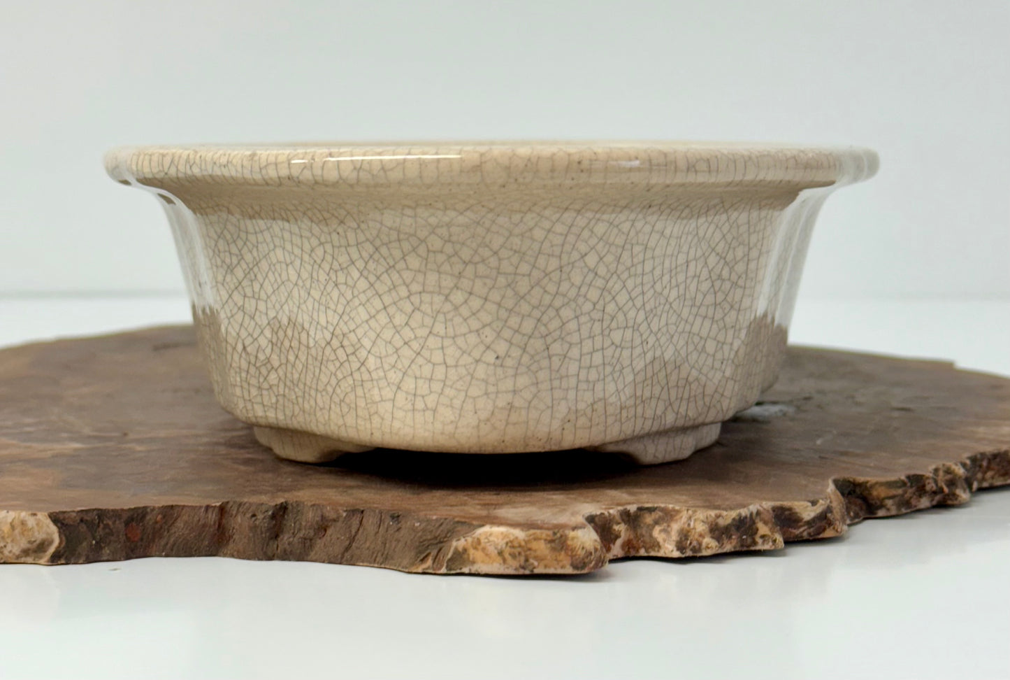 Chinese Yixing - Cream Crackle/Inked Glazed Bonsai Pot.