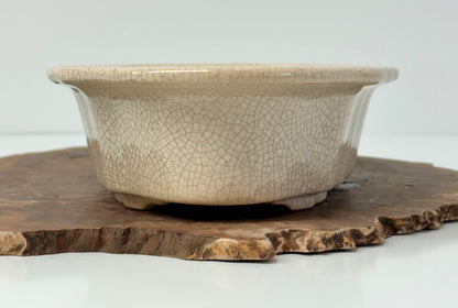 Chinese Yixing - Cream Crackle/Inked Glazed Bonsai Pot.
