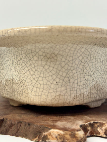 Chinese Yixing - Cream Crackle/Inked Glazed Bonsai Pot.
