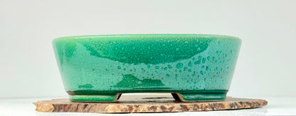 Chinese Yixing Bonsai Pot | Oval Crackled/ Inked Green Glaze – 23.5cm