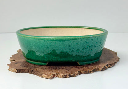 Chinese Yixing Bonsai Pot | Oval Crackled/ Inked Green Glaze – 23.5cm